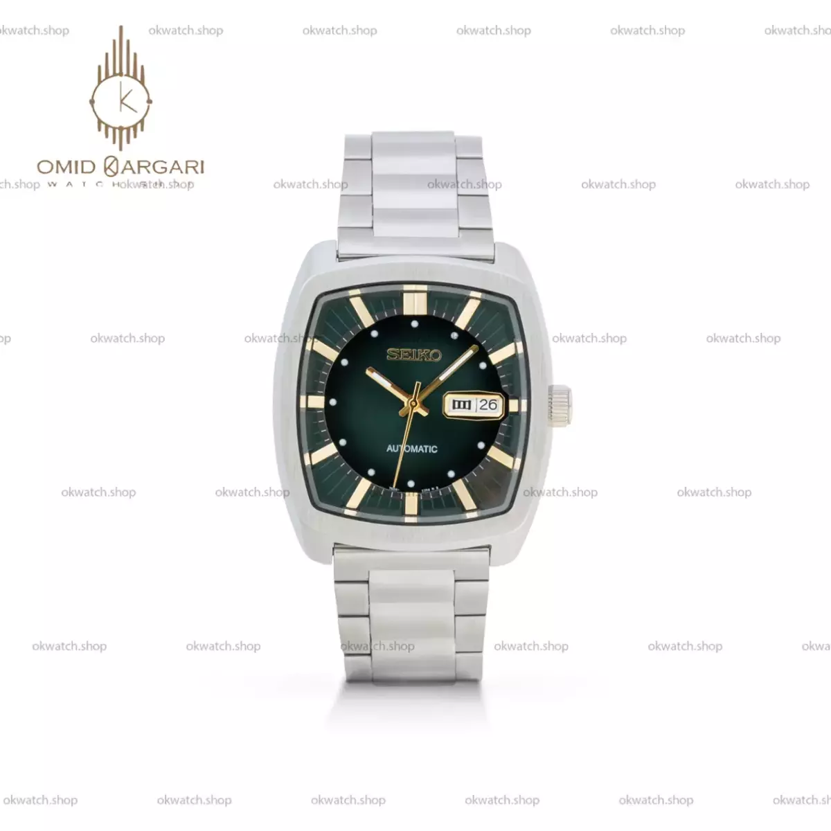 ساعت مچی سیکو دو تقویم بند سیلور صفحه سبز Seiko