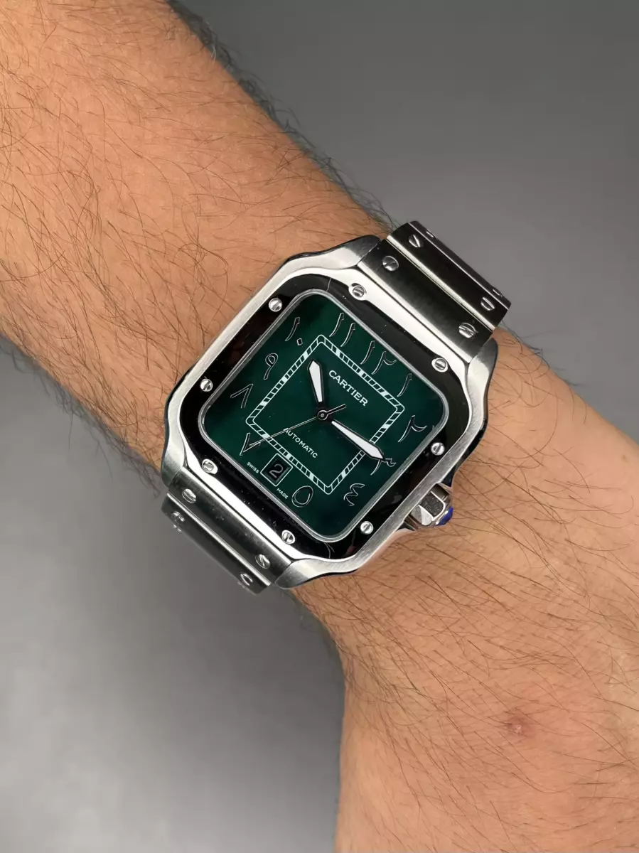 ساعت مچی کارتیه د سانتوس اتوماتیک عدد عربی صفحه سبز Cartier