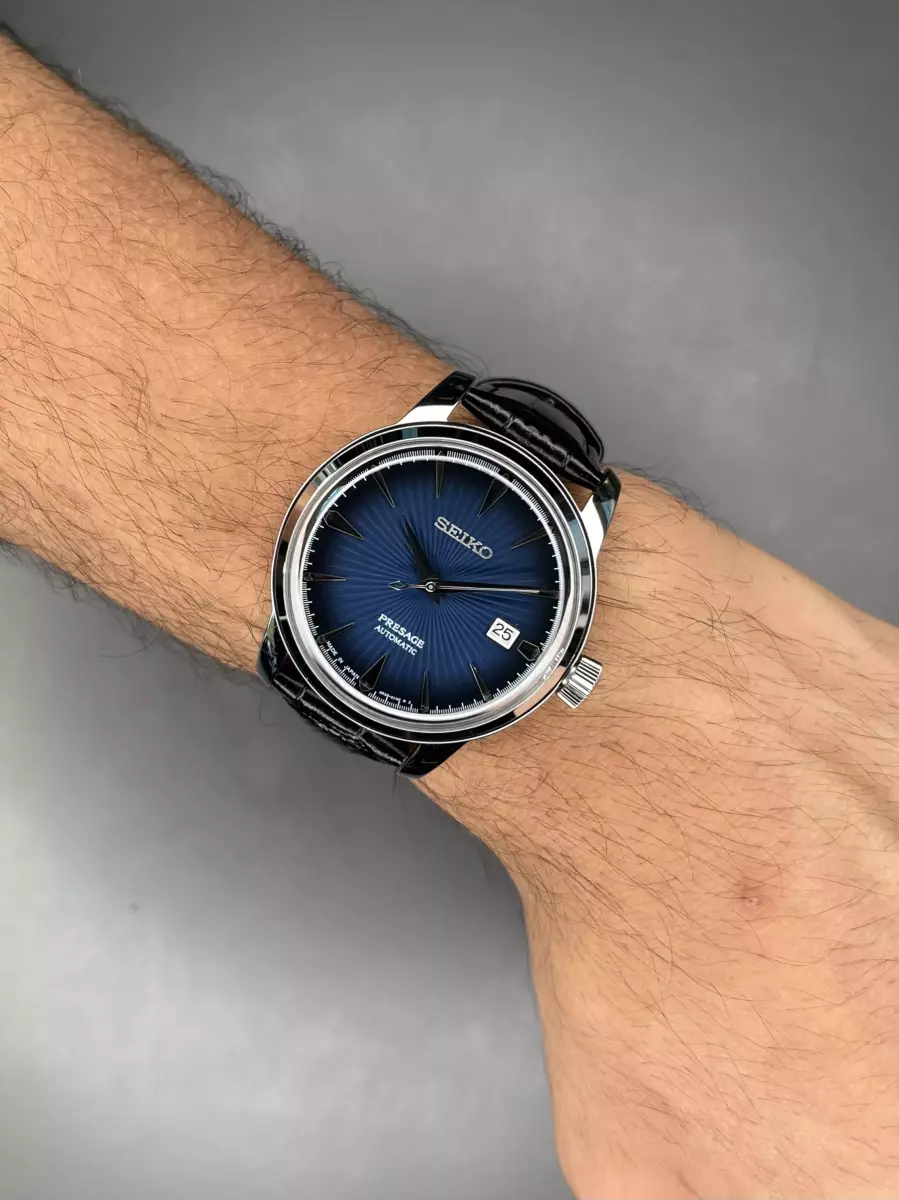 ساعت مچی سیکو پرساژ اتوماتیک بند چرمی صفحه آبی Seiko Presage