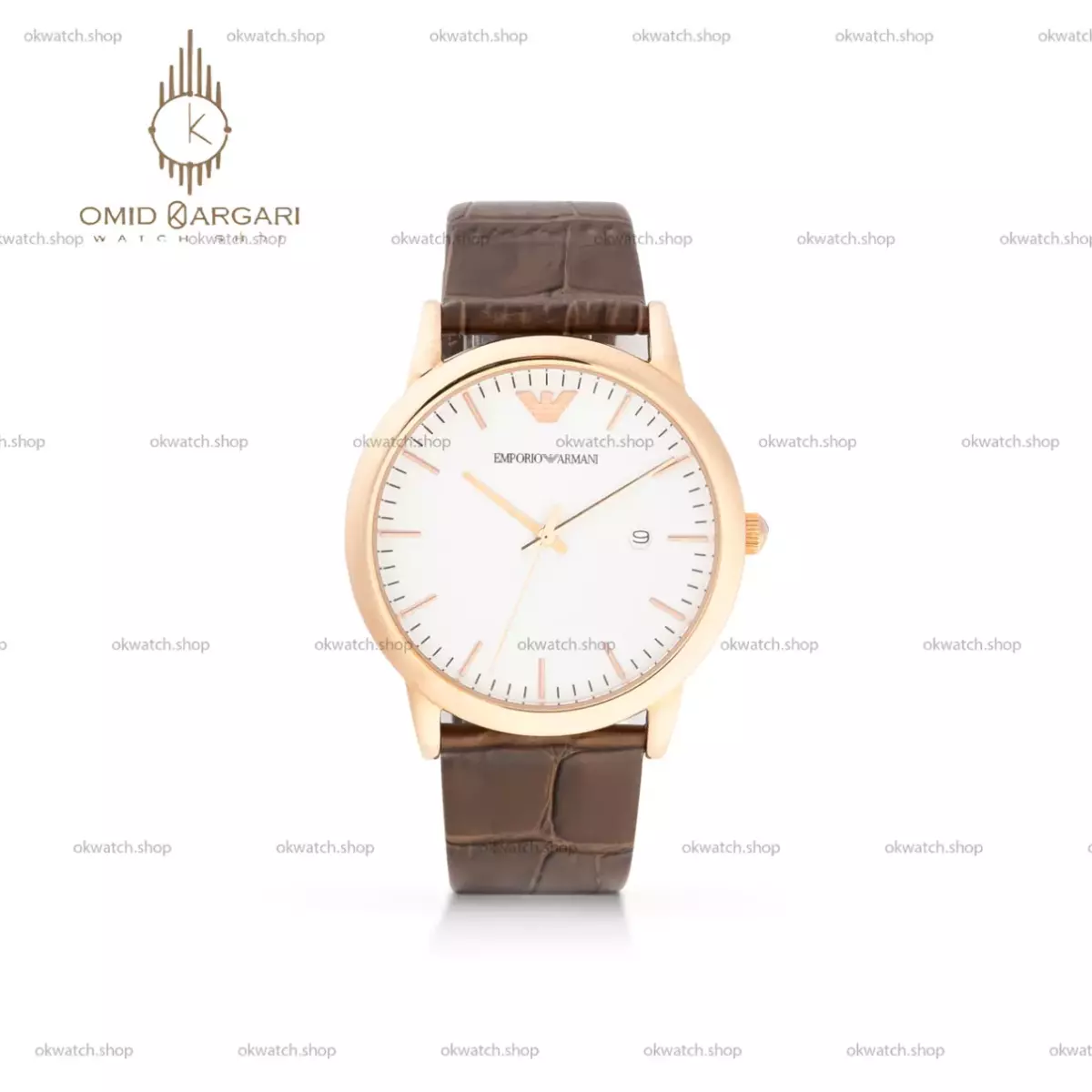 ساعت مچی امپریو آرمانی بند چرمی قهوه ای صفحه سفید Emporio Armani