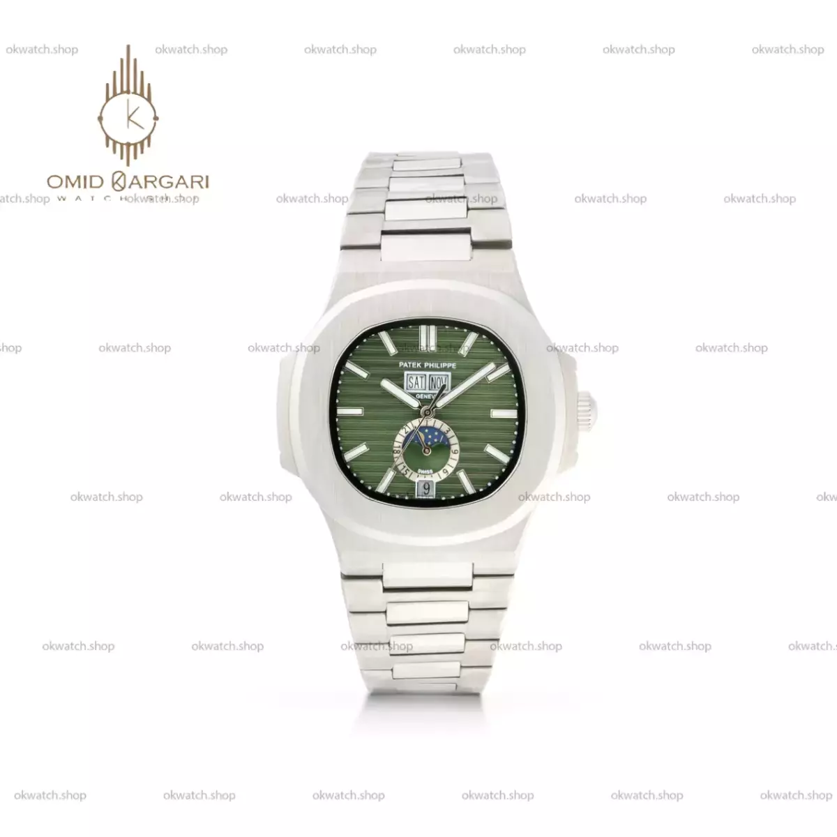 ساعت مچی پتک فیلیپ ناتیلوس دو تقویم صفحه سبز Patek Philippe Nautilus