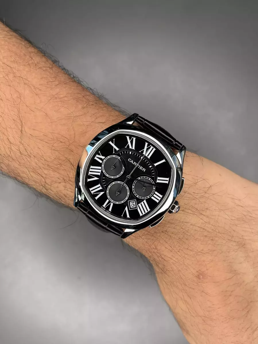 ساعت مچی کارتیه کورنوگراف بند چرمی صفحه مشکی Cartier