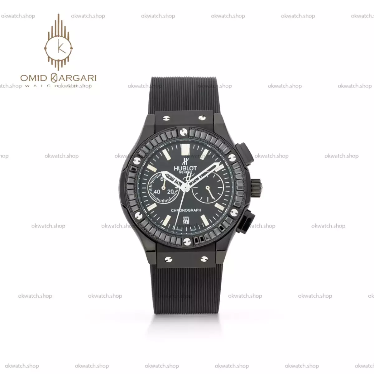 ساعت مچی اوبلو قاب نگین دار تمام مشکی Hublot Big Bang