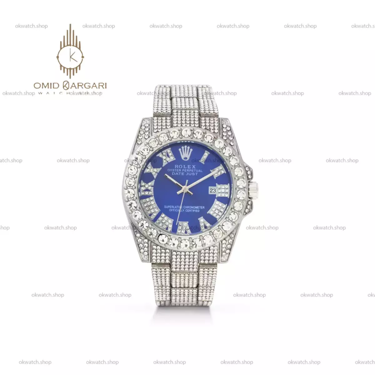 ساعت مچی رولکس دیت جاست فول نگین صفحه سرمه ای Rolex Datejust