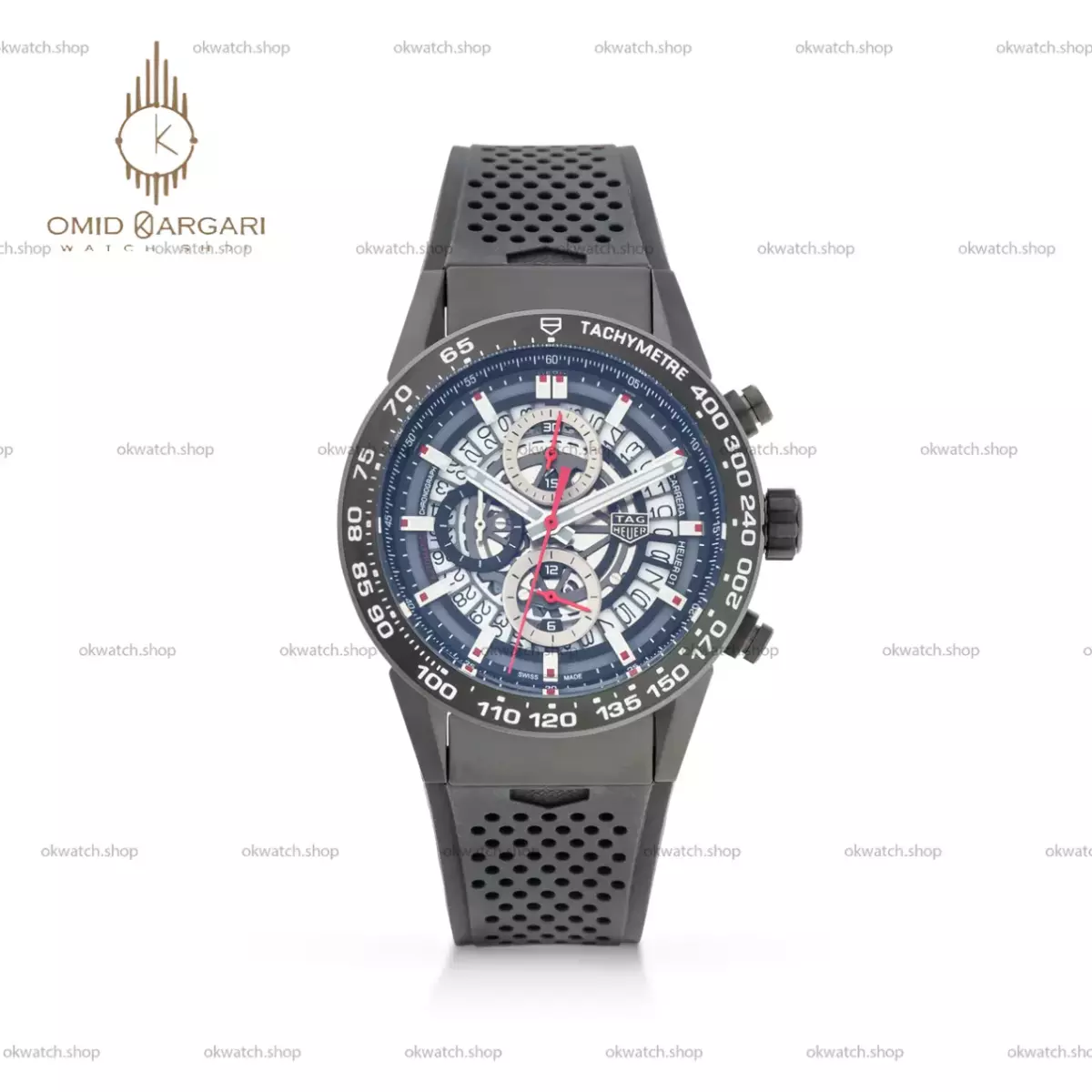 تگ هویر صفحه اسکلتون - بند رابر - Tag Heuer