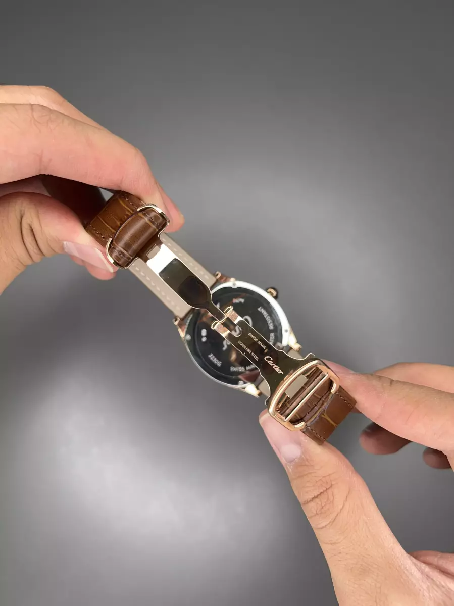 ساعت مچی کارتیه صفحه اسکلتون بند چرمی قهوه ای Cartier