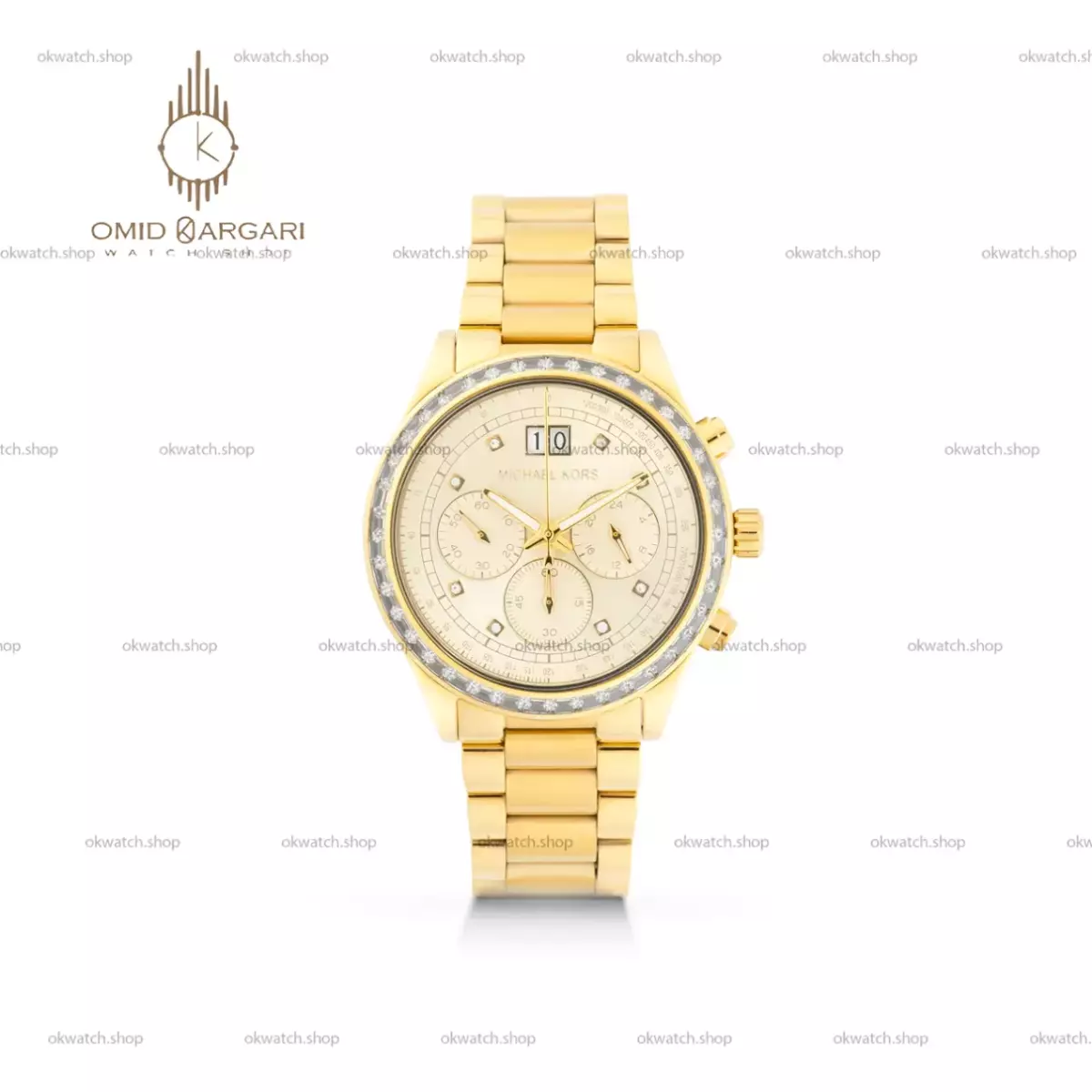 ساعت مچی مایکل کورس کورنوگراف بند و صفحه طلایی دورنگین Michael Kors