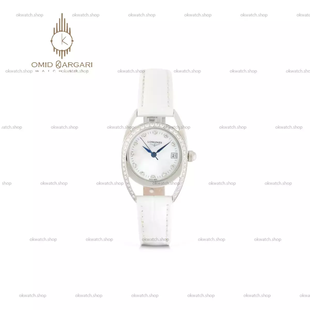 ساعت مچی لونژین بند چرمی سفید قاب دورنگین Longines