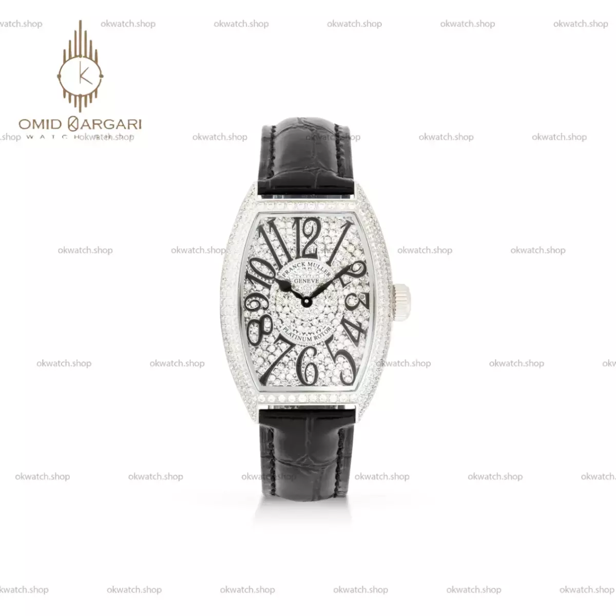 ساعت مچی فرانک مولر بند چرمی صفحه نگین دار Franck Muller