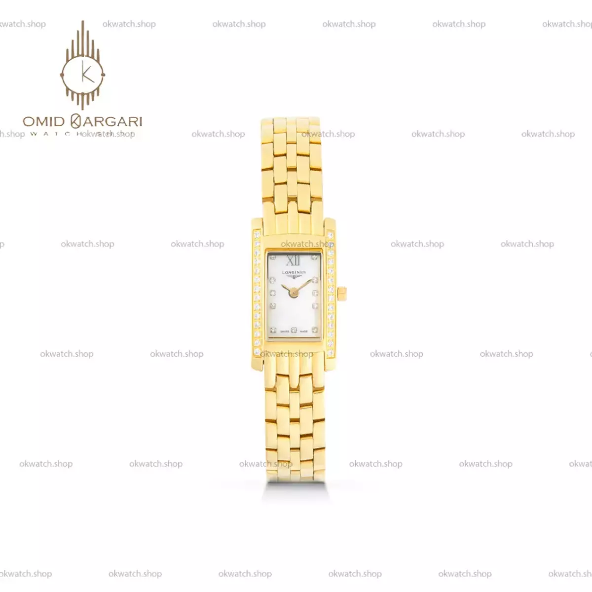 ساعت مچی لونژین طلایی قاب دور نگین Longines