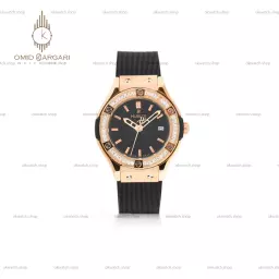 ساعت مچی اوبلو بند مشکی قاب رزگلد فول نگین Hublot Classic Fusion