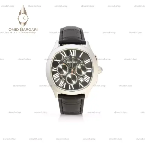 ساعت مچی کارتیه کرونوگراف بند چرمی صفحه مشکی Cartier
