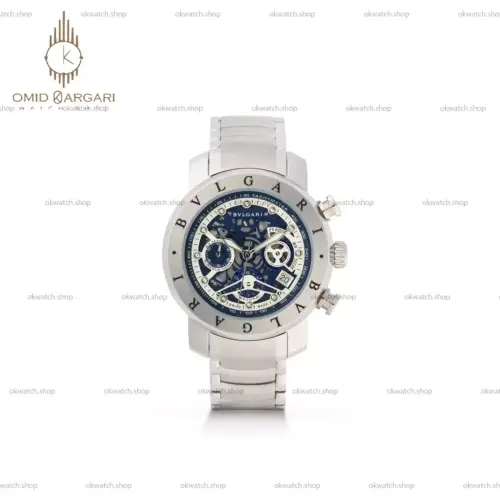 ساعت مچی بولگاری کرونوگراف سیلور اسکلتون صفحه سرمه ای Bvlgari