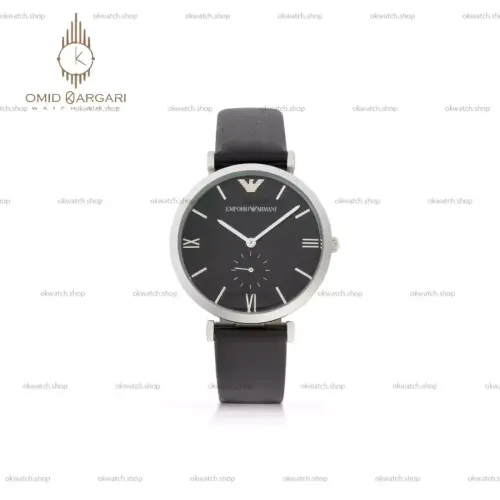 ساعت مچی امپریو آرمانی زیر ثانیه بند چرمی صفحه مشکی Emporio Armani