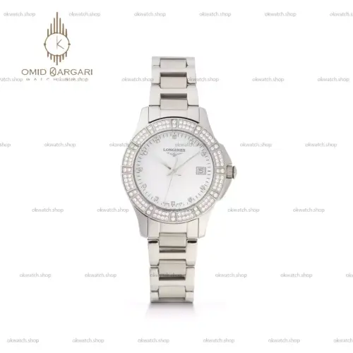 ساعت مچی لونژین دور نگین بند استیل صفحه سفید Longines