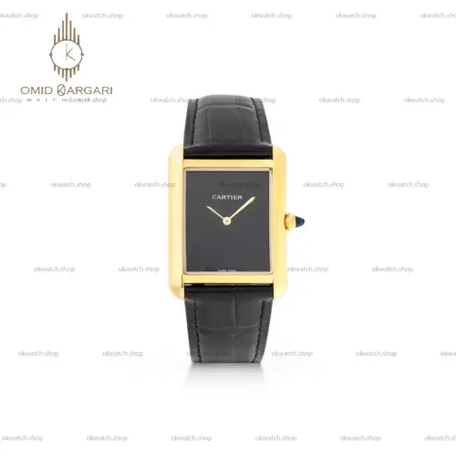 ساعت مچی کارتیه تانک صفحه مهندسی مردانه بند مشکی Cartier Tank