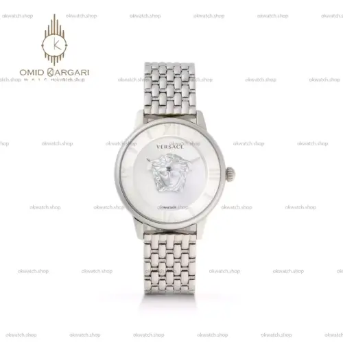 ساعت مچی ورساچه طرحدار بند سیلور صفحه سفید Versace
