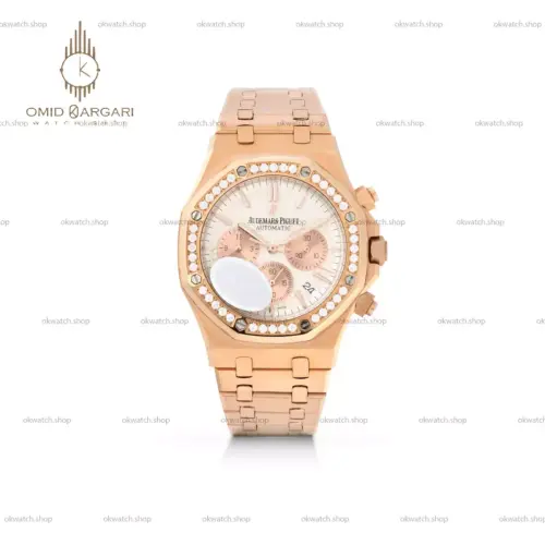 ساعت مچی اودمار پیگه کرونوگراف دور نگین رزگلد صفحه سفید Audemars Piguet