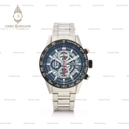 ساعت مچی تگ هویر کرونوگراف بند سیلور صفحه اسکلتون Tag Heuer