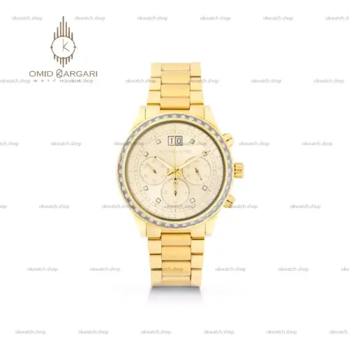 ساعت مچی مایکل کورس کرونوگراف بند و صفحه طلایی دورنگین Michael Kors