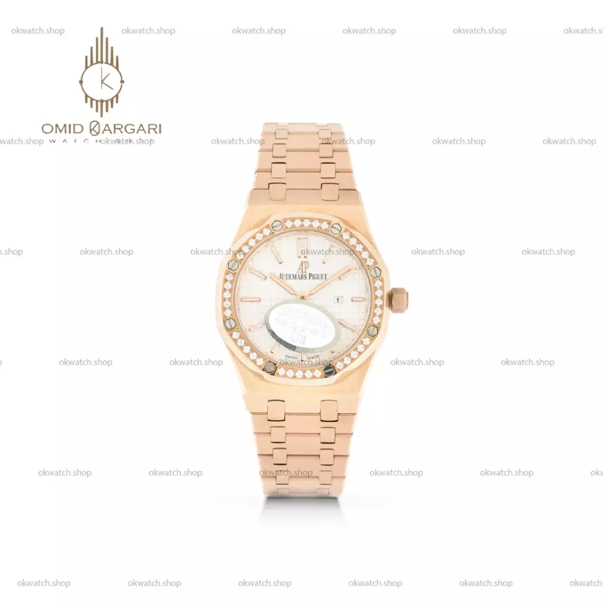 ساعت مچی اودمار پیگه بند رزگلد قاب نگین دار Audemars Piguet