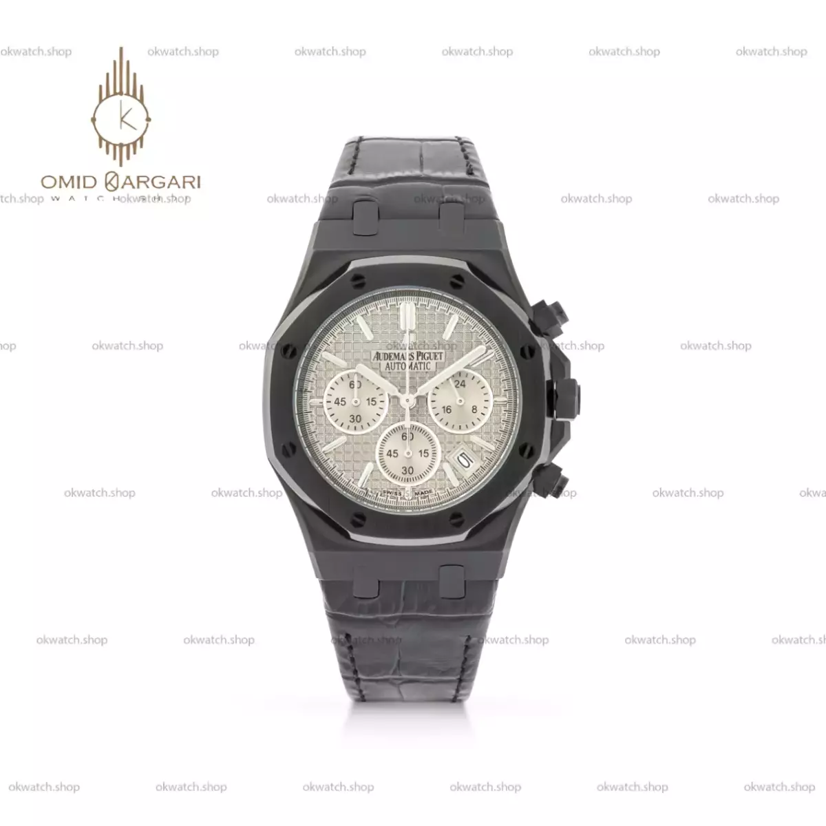 ساعت مچی اودمار پیگه بند چرمی صفحه طوسی Audemars Piguet