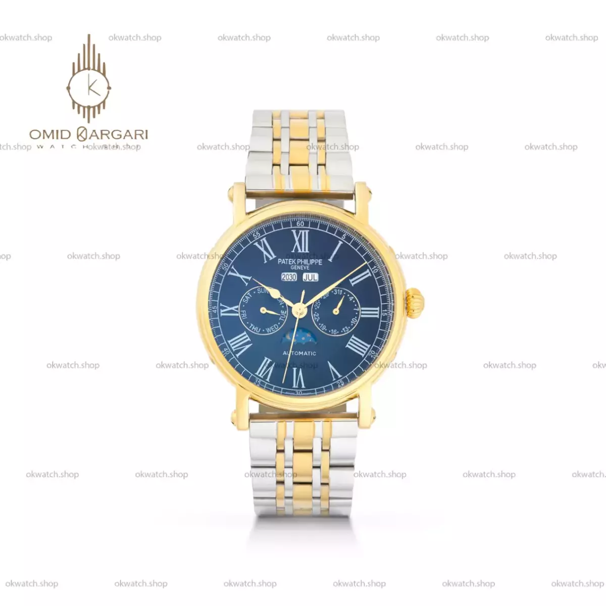 ساعت مچی پتک فیلیپ فول سیلورطلایی صفحه مشکی Patek Philippe