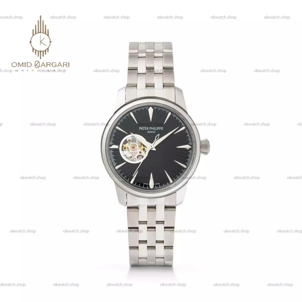 ساعت مچی پتک فیلیپ اوپن هارت بند سیلور صفحه مشکی Patek Philippe Tourbillon