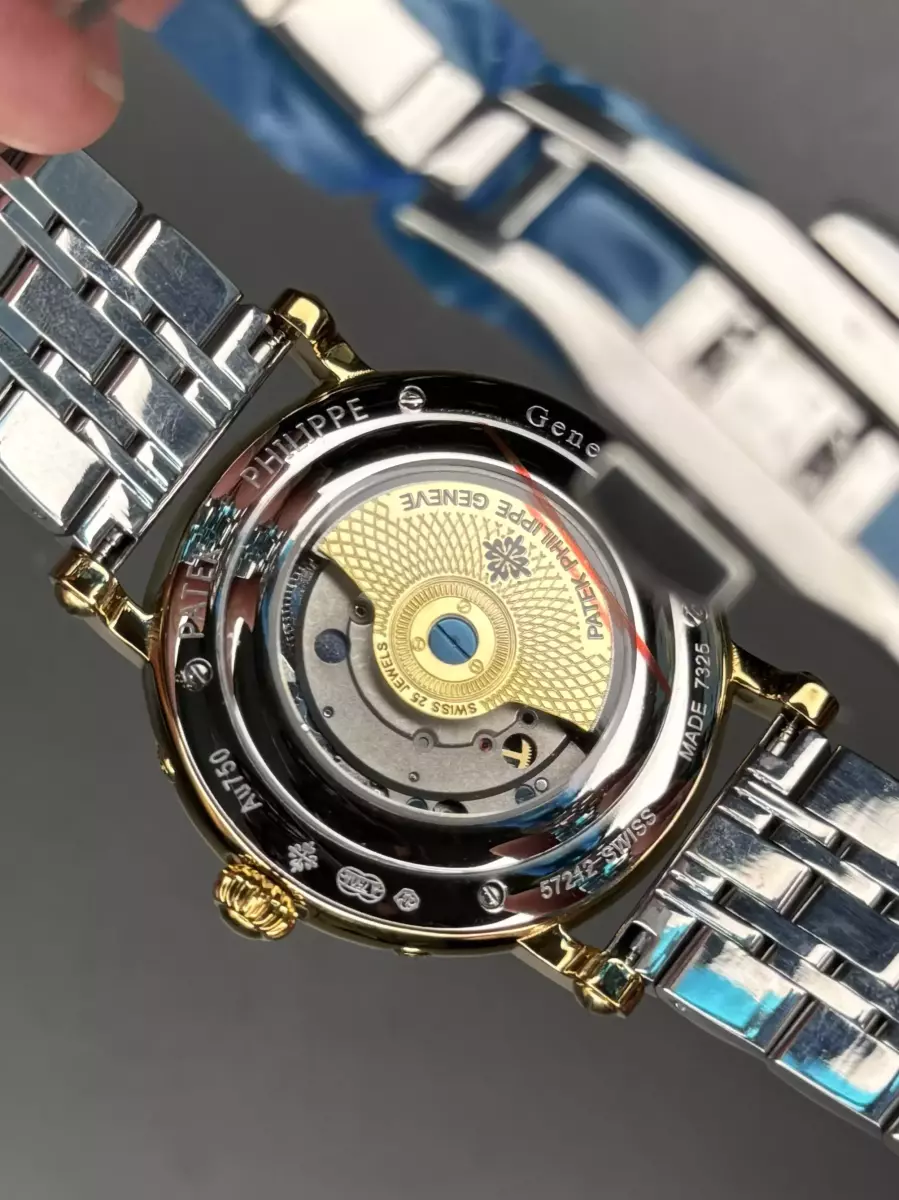 ساعت مچی پتک فیلیپ فول سیلورطلایی صفحه مشکی Patek Philippe