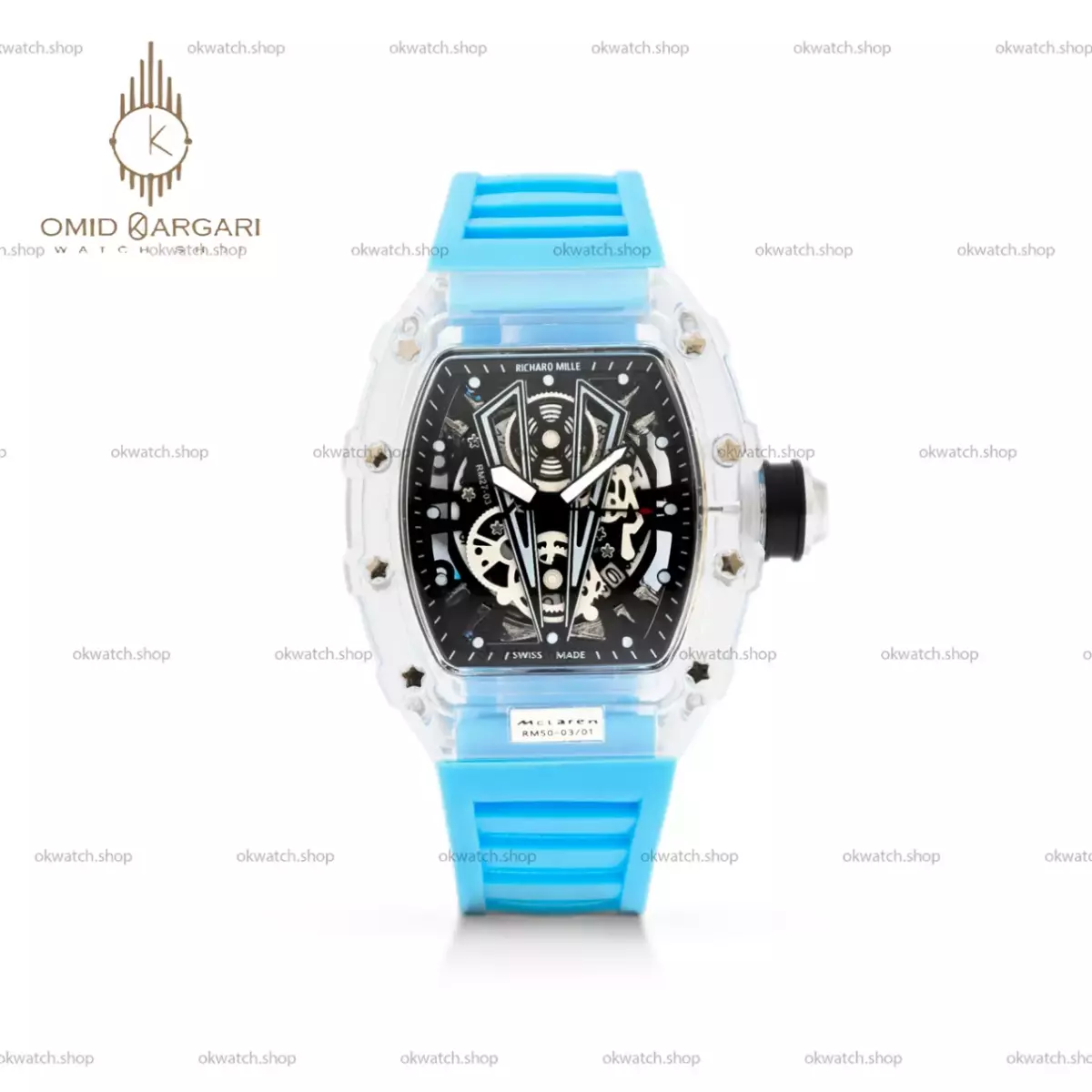 ساعت مچی ریچارد میل کورنوگراف قاب پلاستیکی بند تیفانی Richard Mille