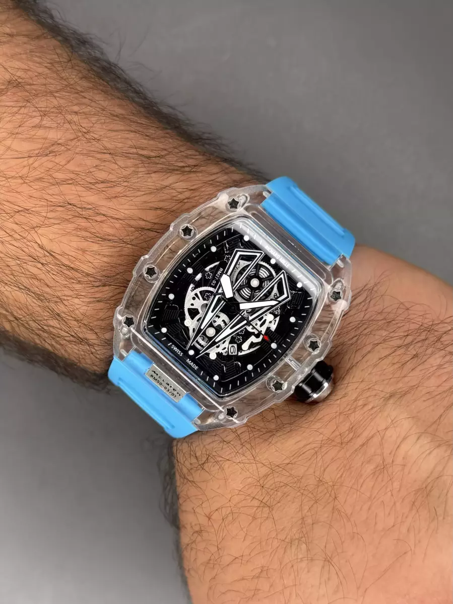 ساعت مچی ریچارد میل صفحه اسکلتون بند رابر آبی Richard Mille