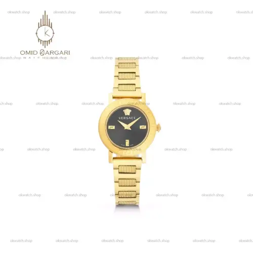 ساعت مچی ورساچه دورحکاکی بند طلایی صفحه مشکی Versace