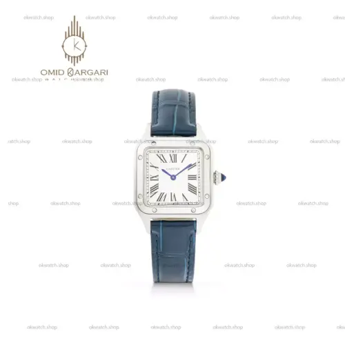ساعت مچی کارتیه دومونت بند چرمی آبی صفحه سفید Cartier