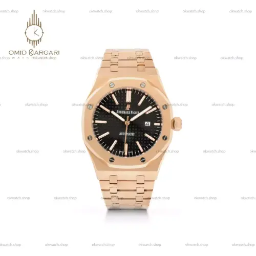 ساعت مچی اودمار پیگه باتری بند رزگلد صفحه مشکی Audemars Piguet