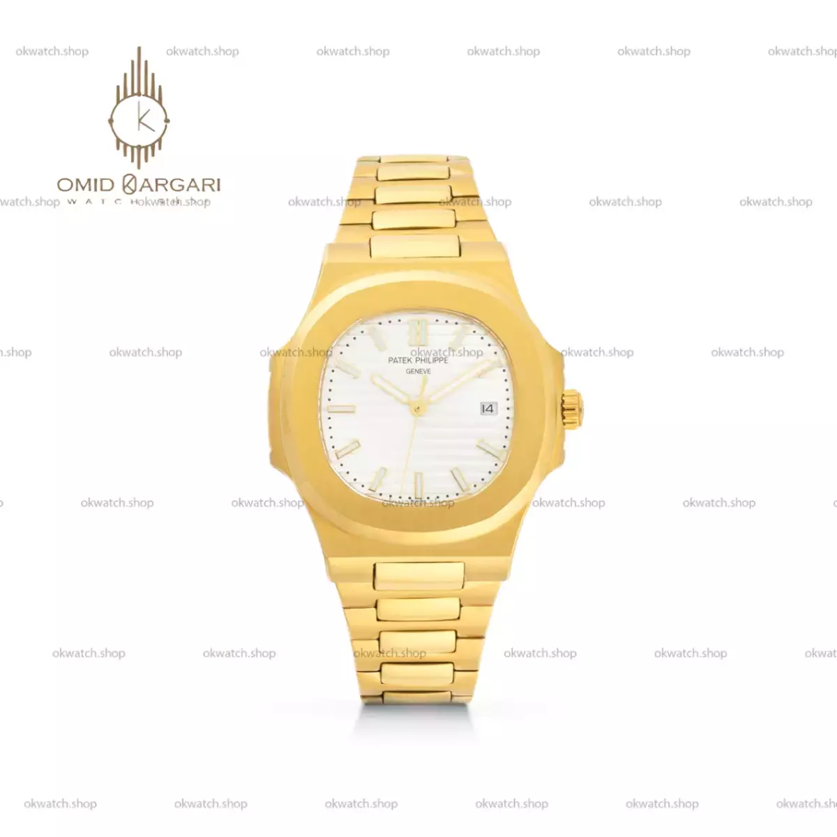 ساعت مچی پتک فیلیپ ناتیلوس صفحه سفید بند طلایی Patek  Philippe Nautilus