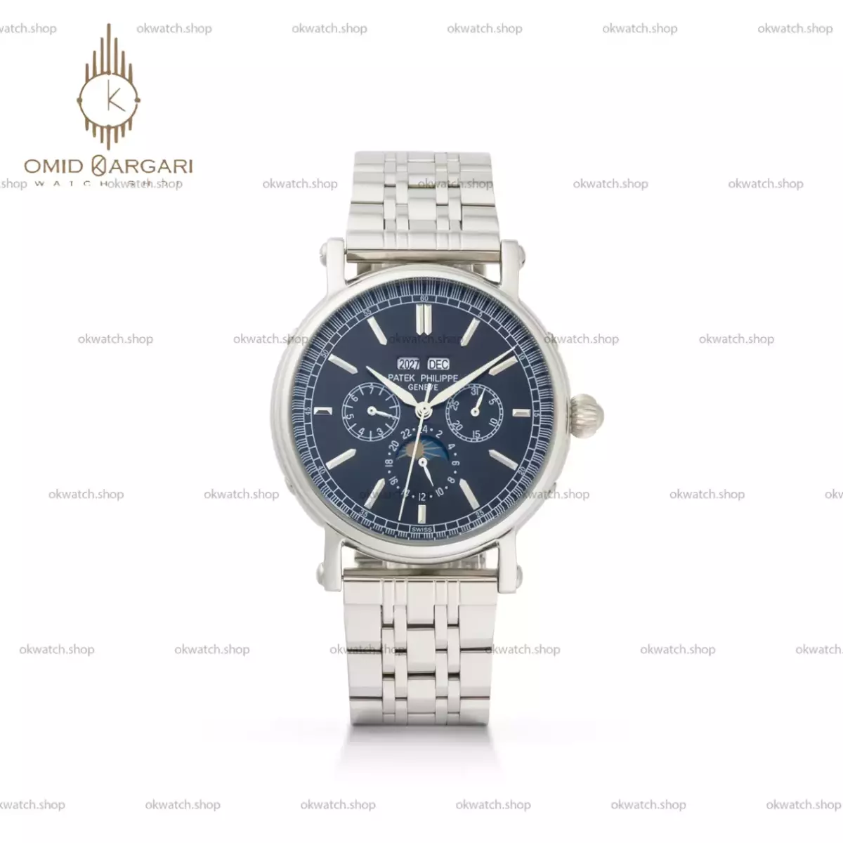 ساعت مچی پتک فیلیپ فول دیت بند سیلور صفحه مشکی Patek Philippe