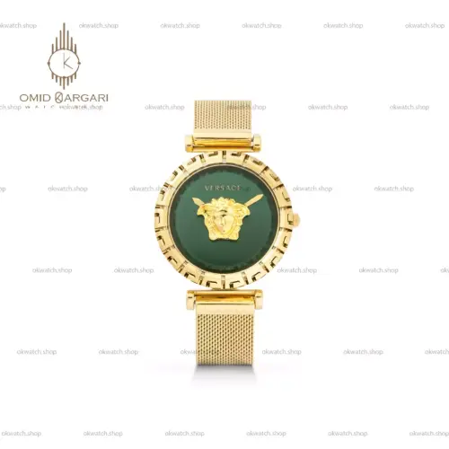 ساعت مچی ورساچه بند حصیری طلایی صفحه سبز Versace