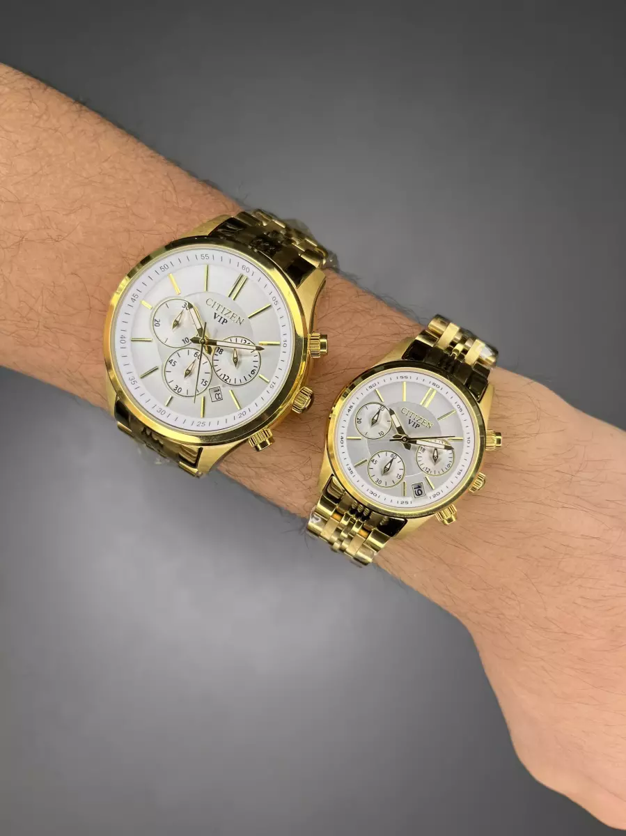 ساعت مچی سیتیزن کورنوگراف بند طلایی صفحه سفید Citizen VIP