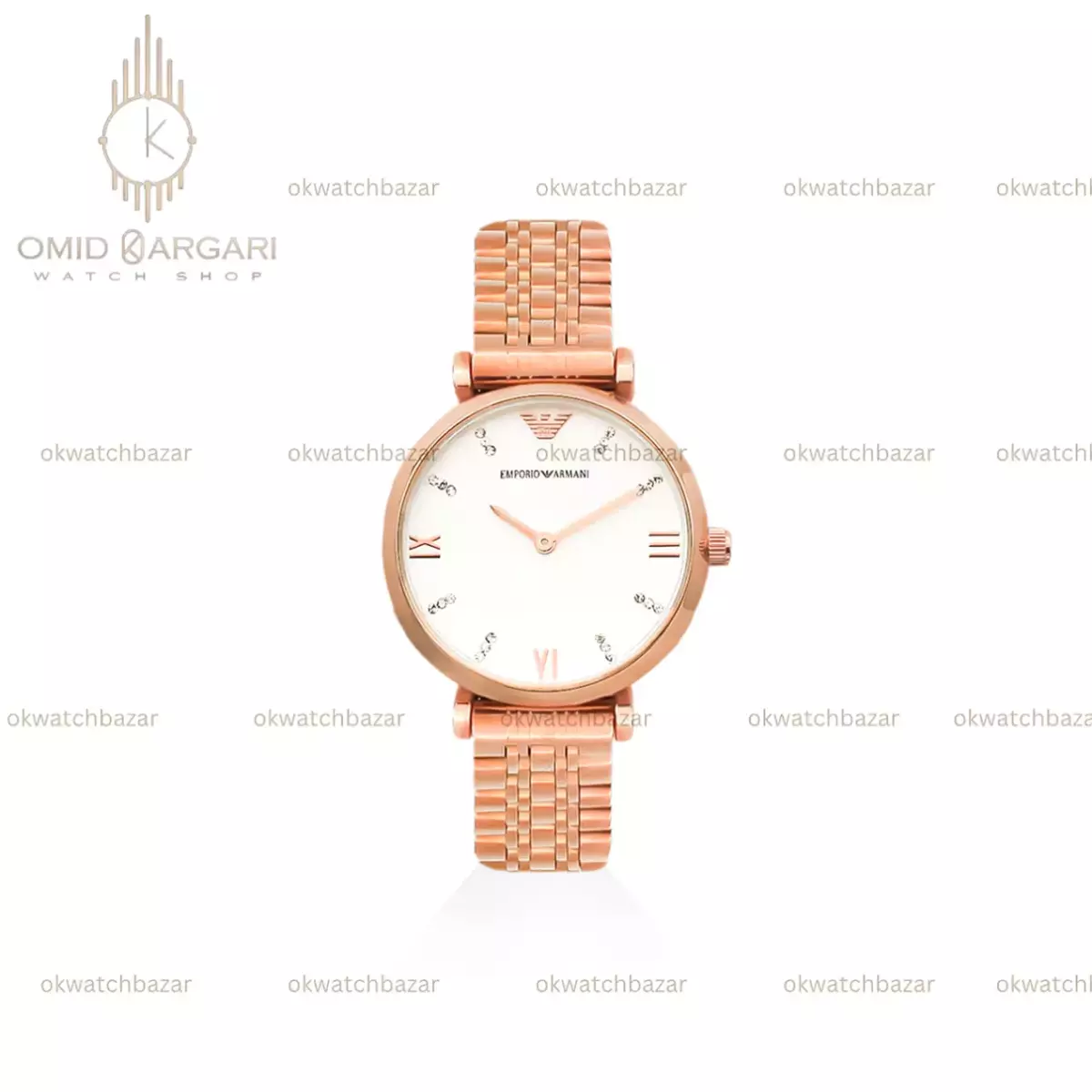 ساعت مچی امپریو آرمانی صفحه صدفی بند رزگلد Emporio Armani