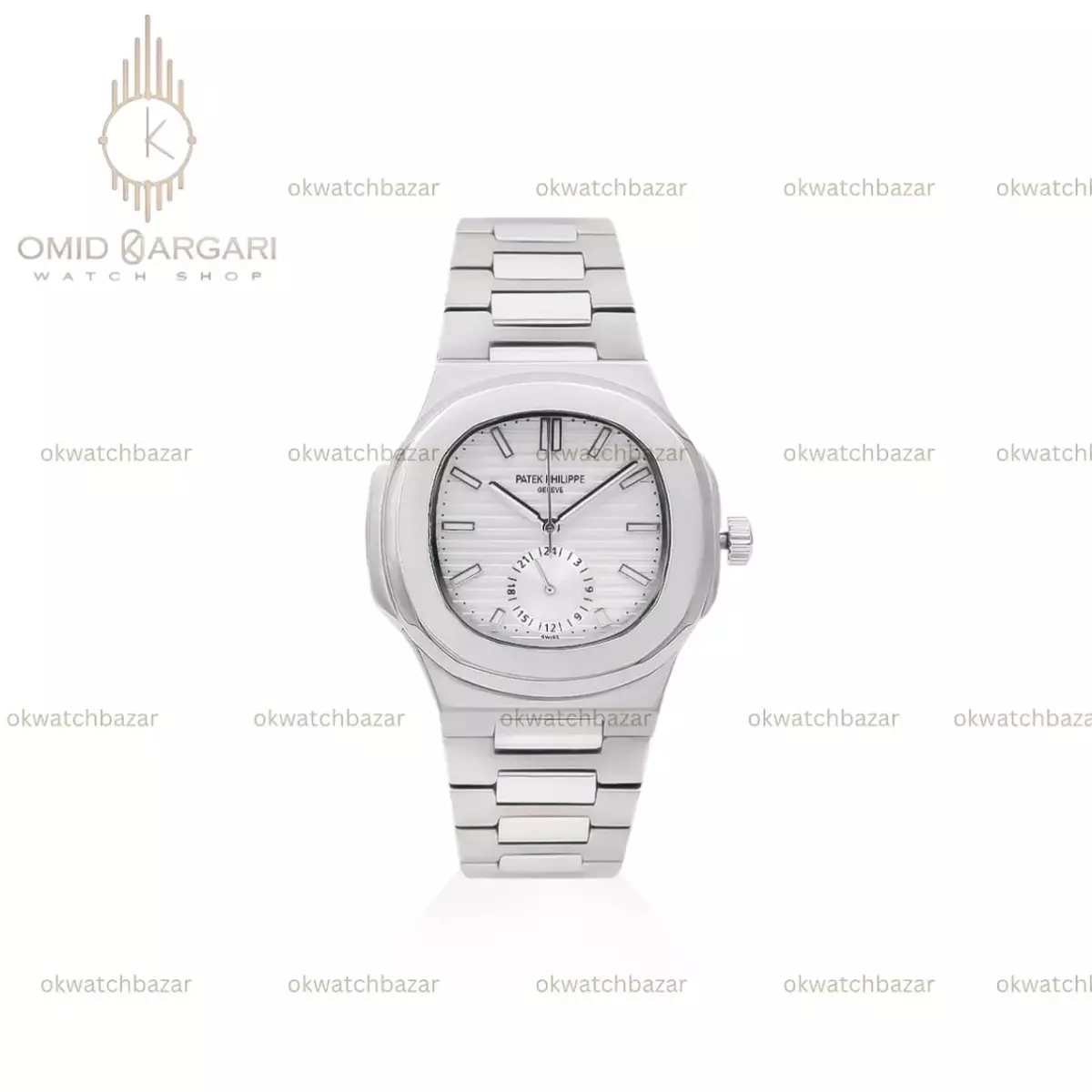 ساعت مچی پتک فیلیپ ناتیلوس زیرثانیه بند سیلور صفحه سفید Patek Philippe Nautilus