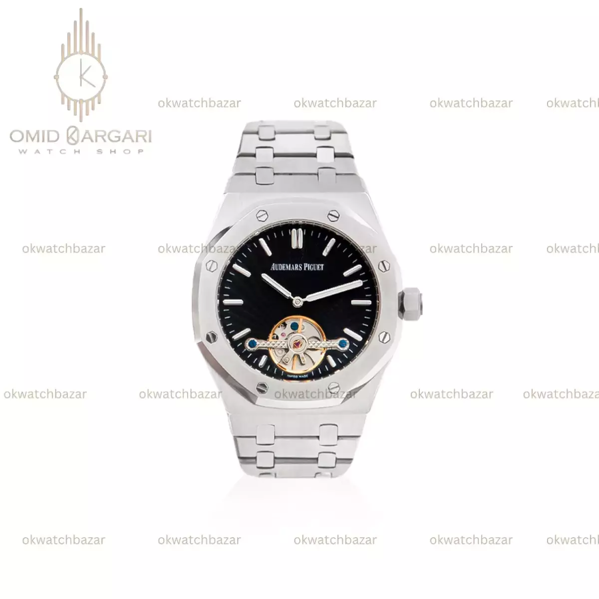 ساعت مچی اودمار پیگه اتوماتیک اوپن هارت سیلور صفحه مشکی Audemars Piguet