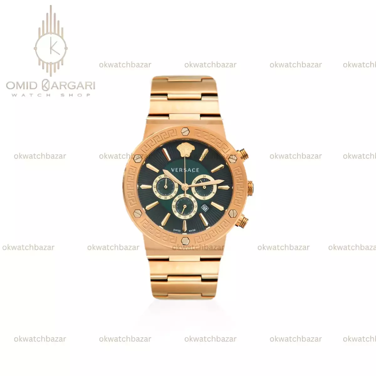 ساعت مچی ورساچه کورنوگراف طلایی صفحه سبز Versace Greca