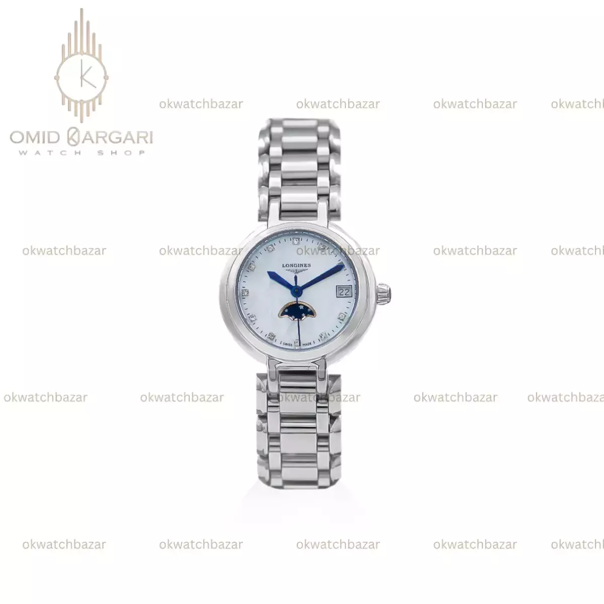 ساعت مچی لونژین بند سیلور صفحه سفید اندکس نگین Longines