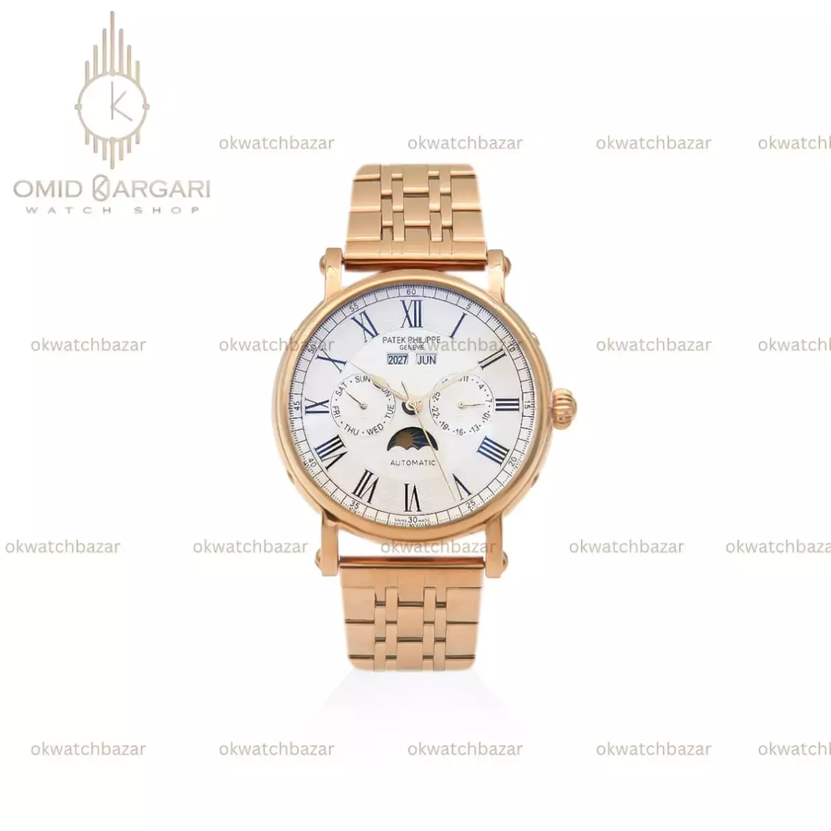 ساعت مچی پتک فیلیپ فول دیت طلایی صفحه سفید Patek Philippe