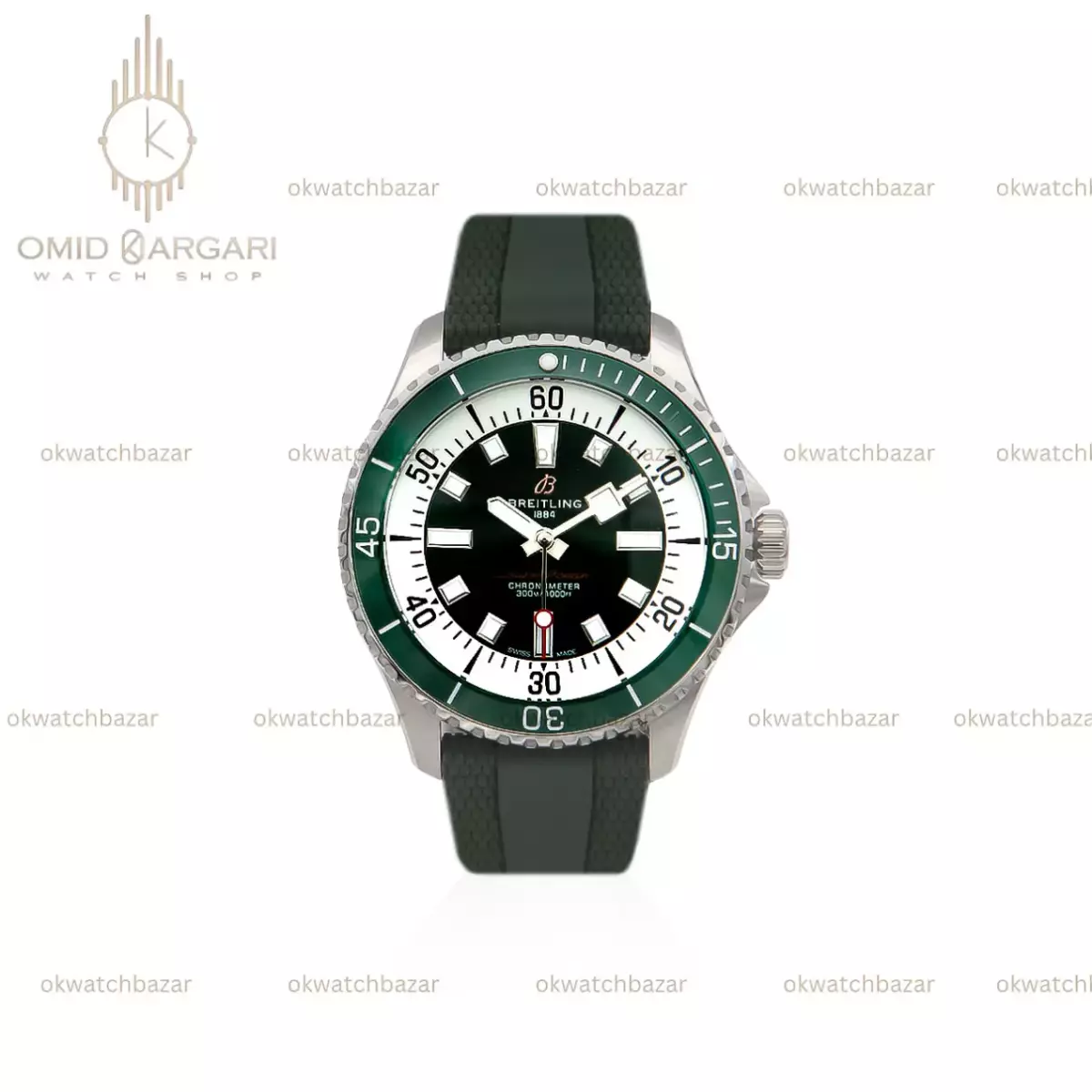 ساعت مچی برایتلینگ موتور اتوماتیک بند رابر سبز Breitling