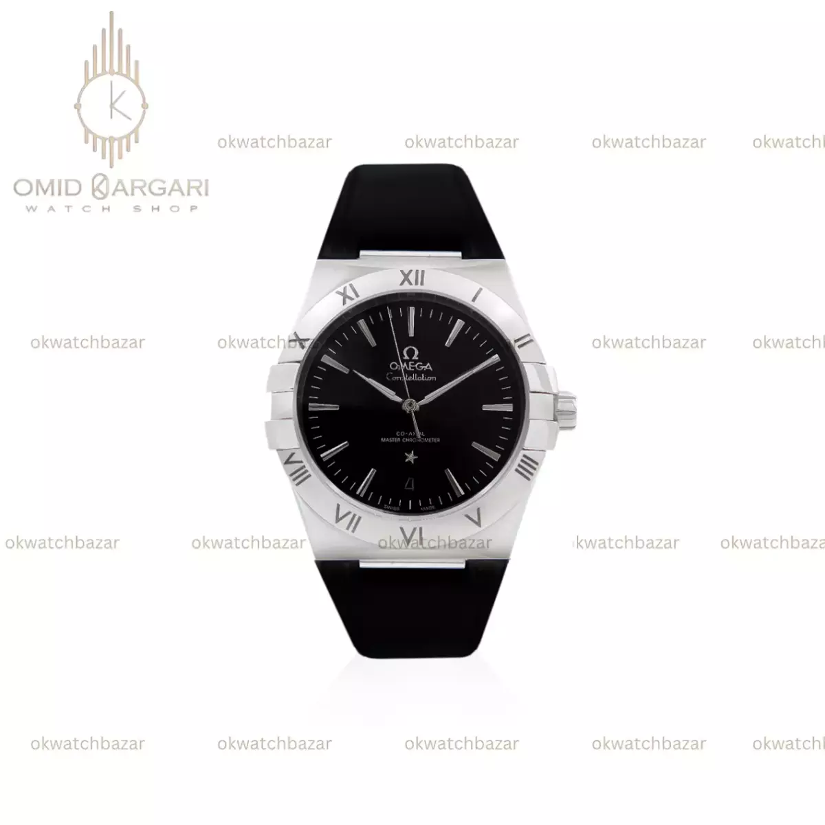 ساعت مچی امگا کانستلیشن بند مشکی صفحه مشکی Omega Constellation