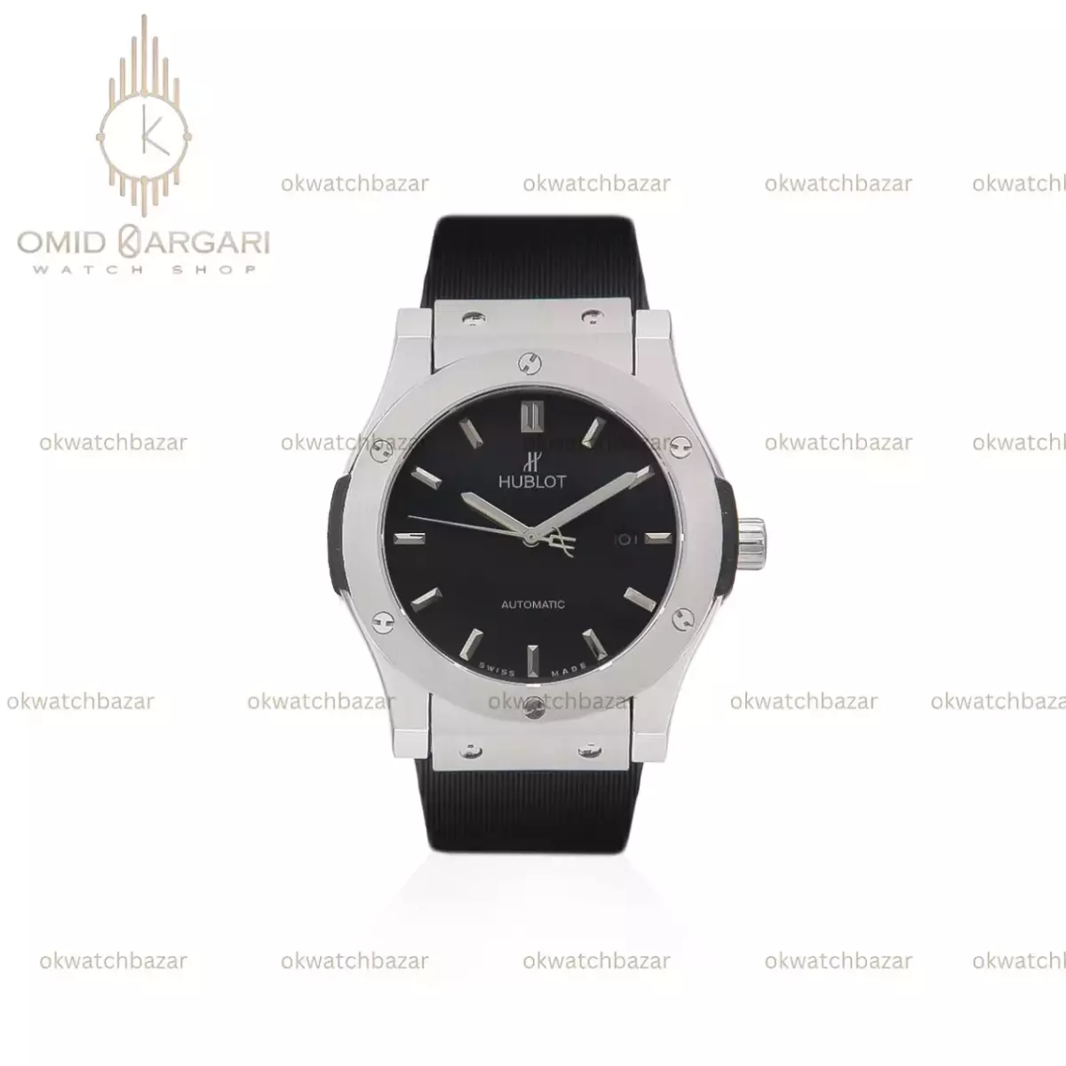 ساعت مچی اوبلو کلاسیک فیوژن اتوماتیک مشکی قاب سیلور Hublot Classic Fusion