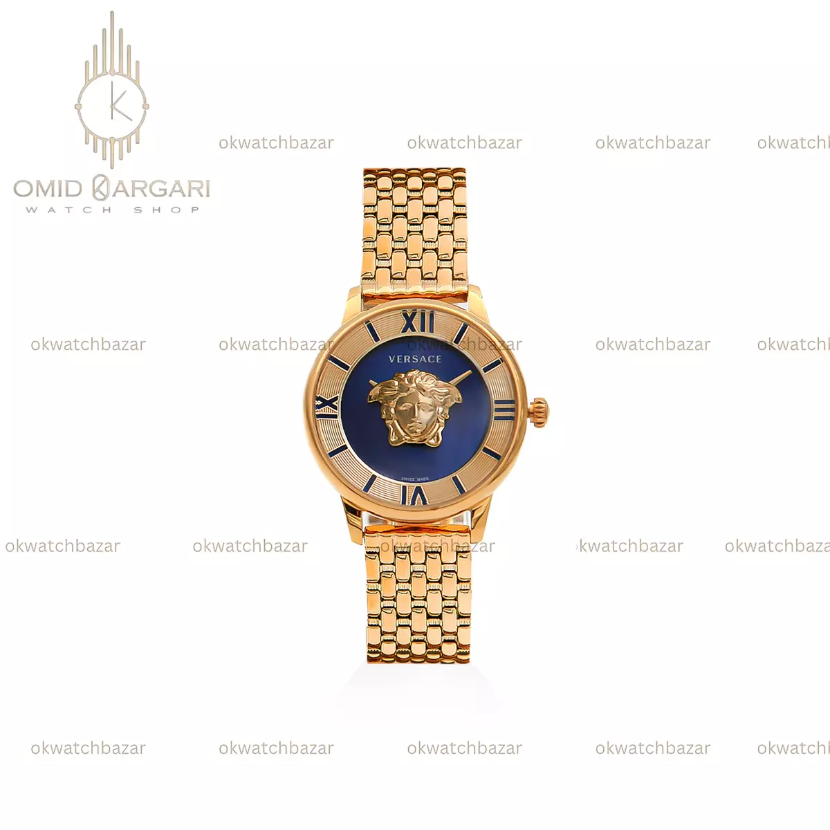 ساعت مچی ورساچه طلایی صفحه طرحدار سرمه ای Versace La Medusa