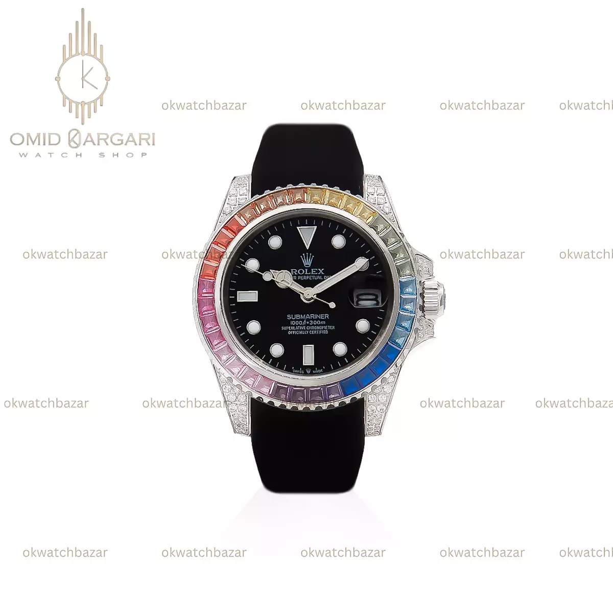 ساعت مچی رولکس یات مستر قاب دورنگین بند و صفحه مشکی Rolex Yacht Master