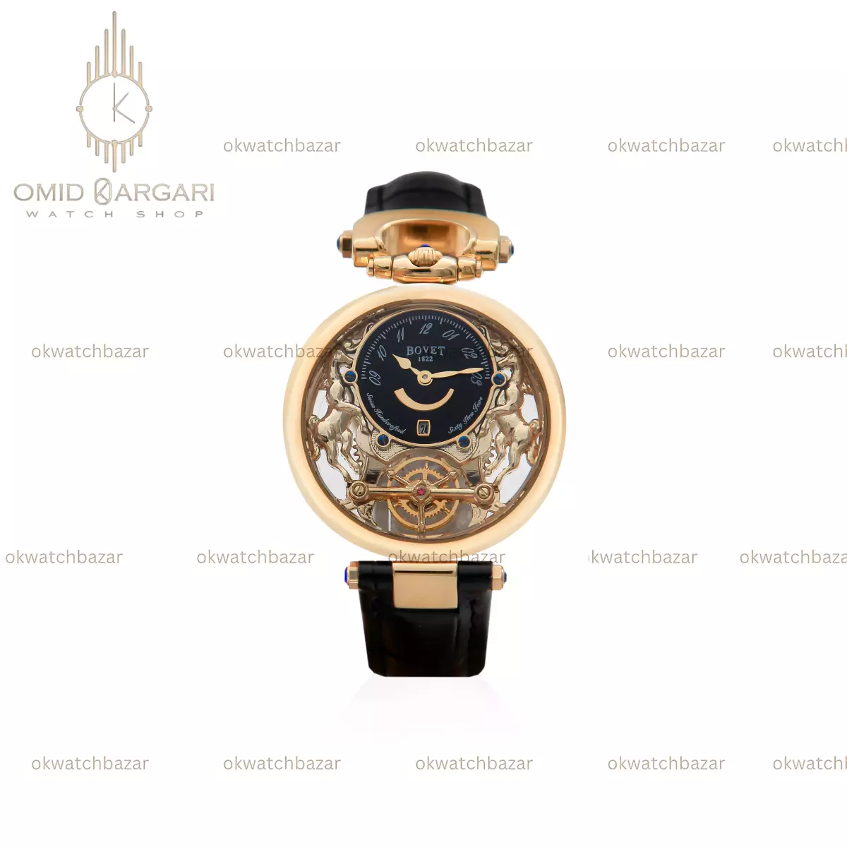 ساعت مچی بووه بند چرمی مشکی صفحه اسکلتون طرحدار Bovet